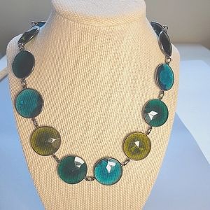 Joan Rivers Circles Green & Blue Linked Faceted Crystal Necklace Mermaid Core
